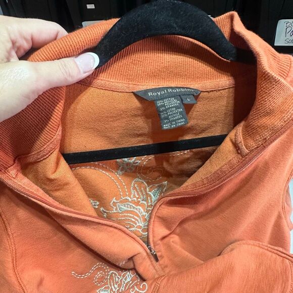 Royal Robbin’s Women’s Full Zip Sweatshirt SZ L Embroidered Pumpkin Spice Orange - Picture 10 of 12